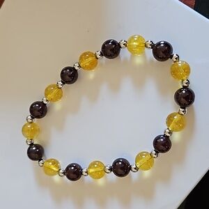 Garnet & citrine beaded stretch bracelet